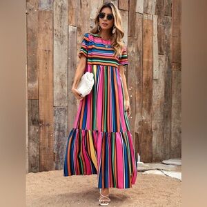 Bright Colorful Striped Maxi Dress